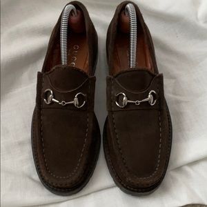Brown suede Gucci Lug Sole Loafers